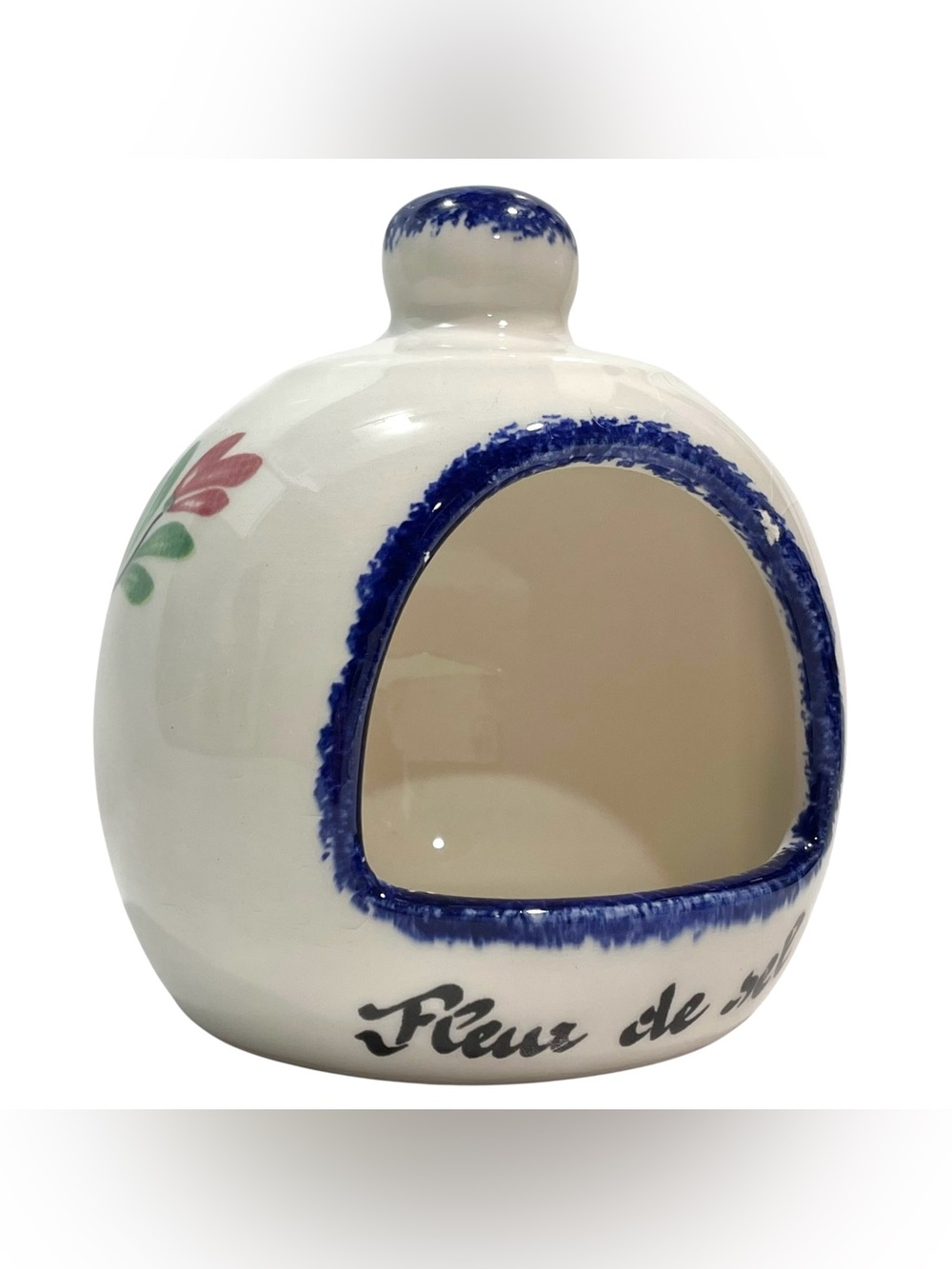 Vintage 1980s Faïencerie de Pornic French Ceramic Breton Salt Pig - Hand Painted